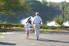 Estes > Andrew and his great-grandfather walking to the main beach of Lake Monticello